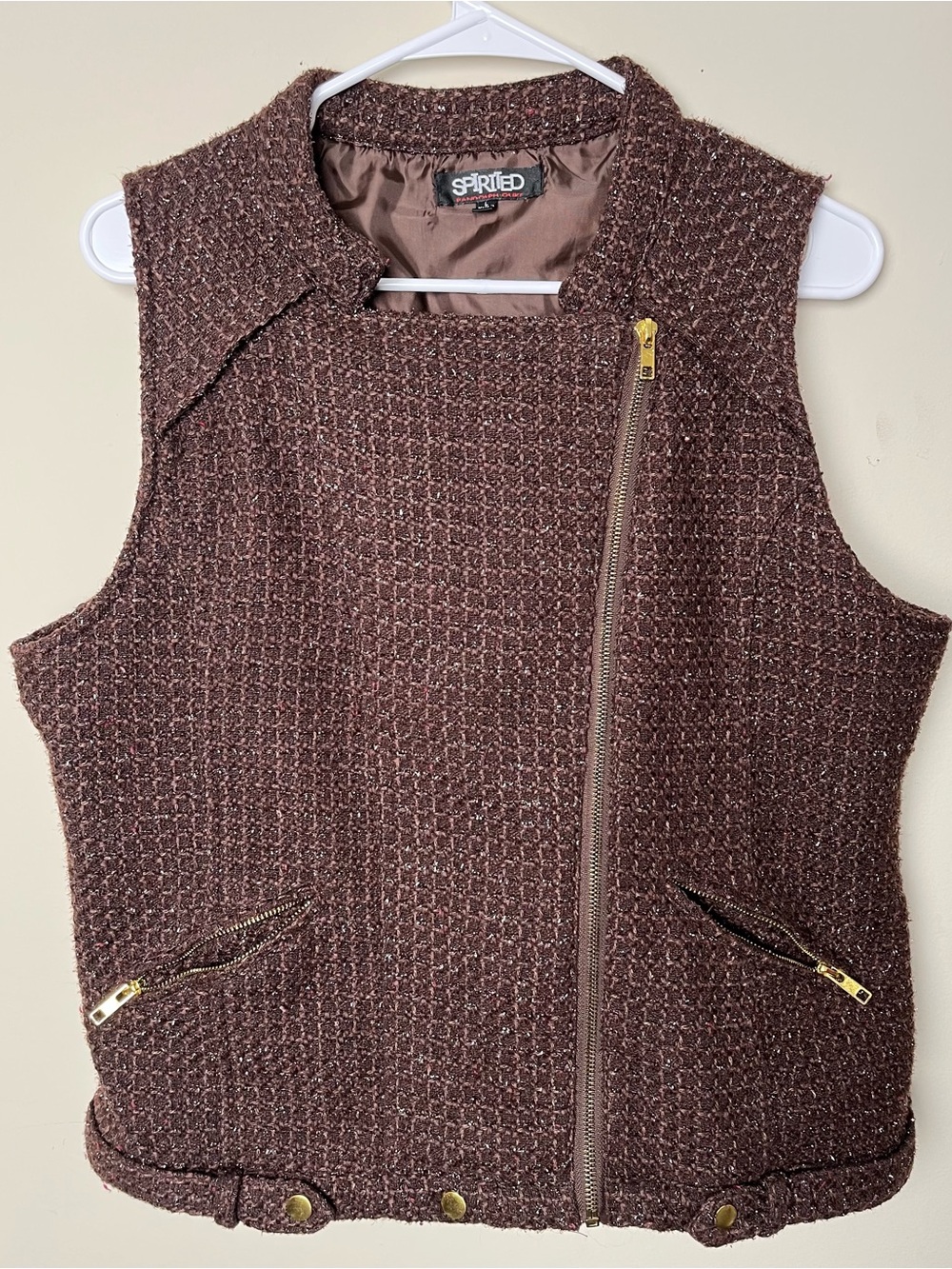 Spirit Brown Tweed Asymmetric Moto Vest